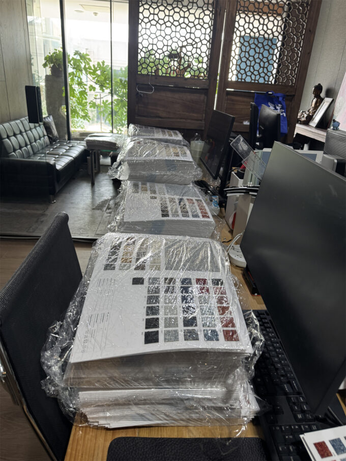 Workshop production line for swatch hook and color card manufacturing