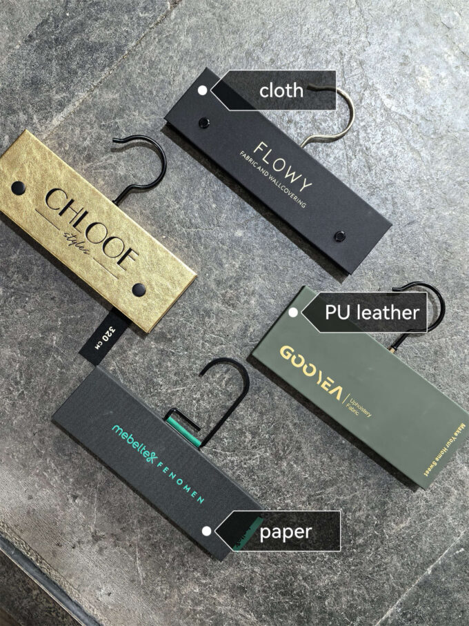 ## Fabric Swatch Hook Material Options | Cloth, PU Leather & Paper Covered Sample Hangers | Swatch Hook