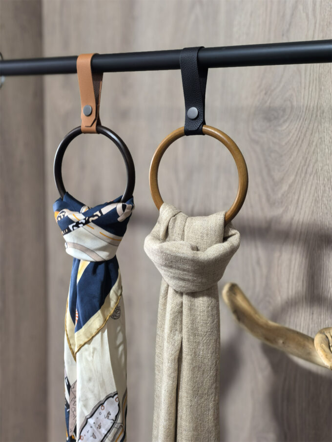 Leather Wood Scarf Display Loops for Scarf Packaging & Fabric Display