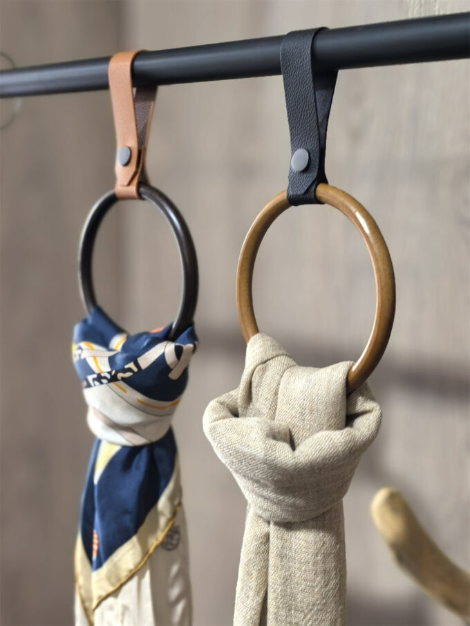 Leather Wood Scarf Display Loops for Scarf Packaging & Fabric Display