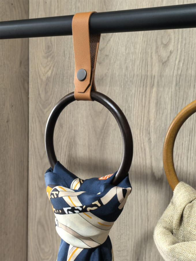 Leather Wood Scarf Display Loops for Scarf Packaging & Fabric Display